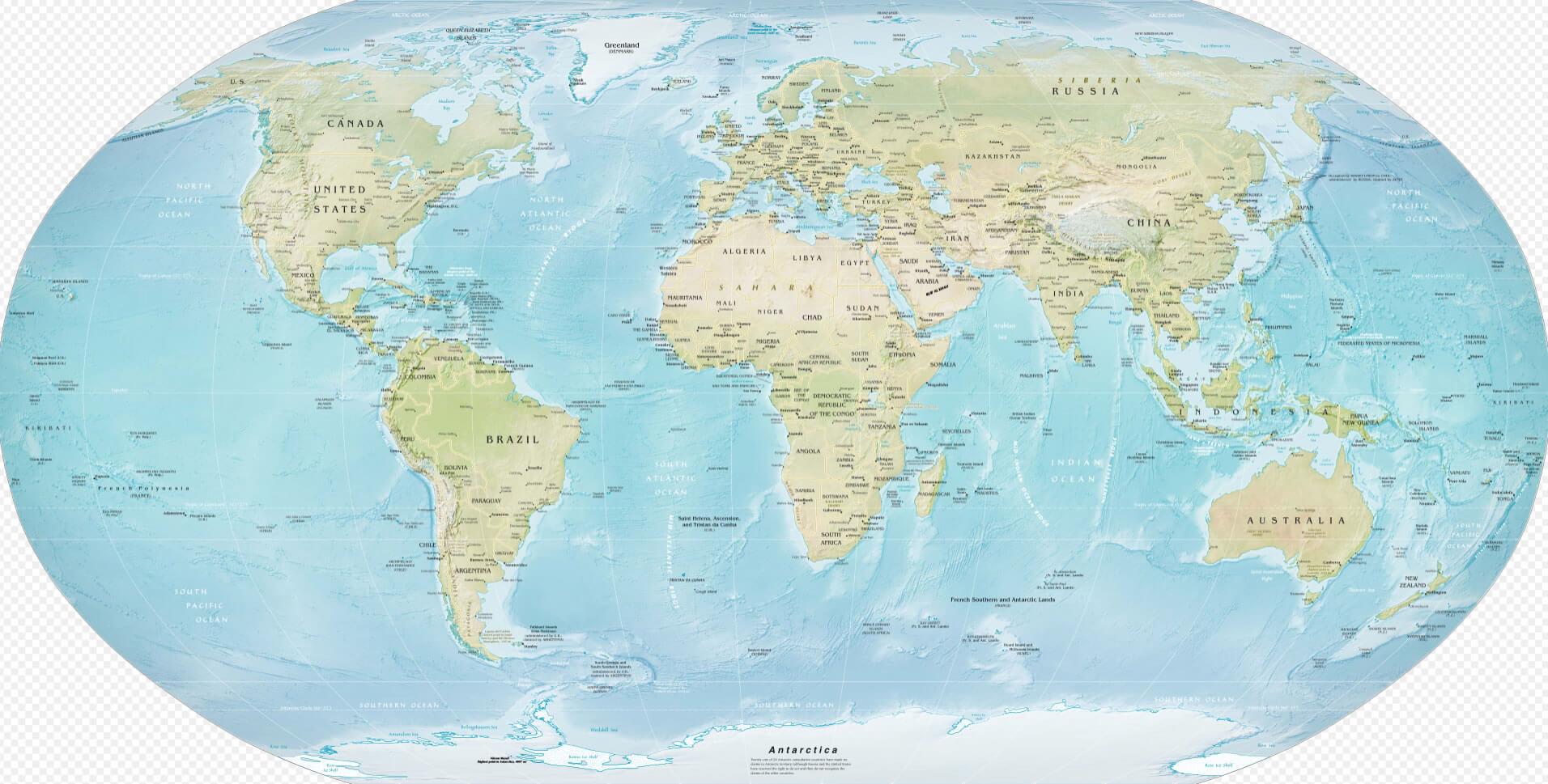 Carte physique du Monde