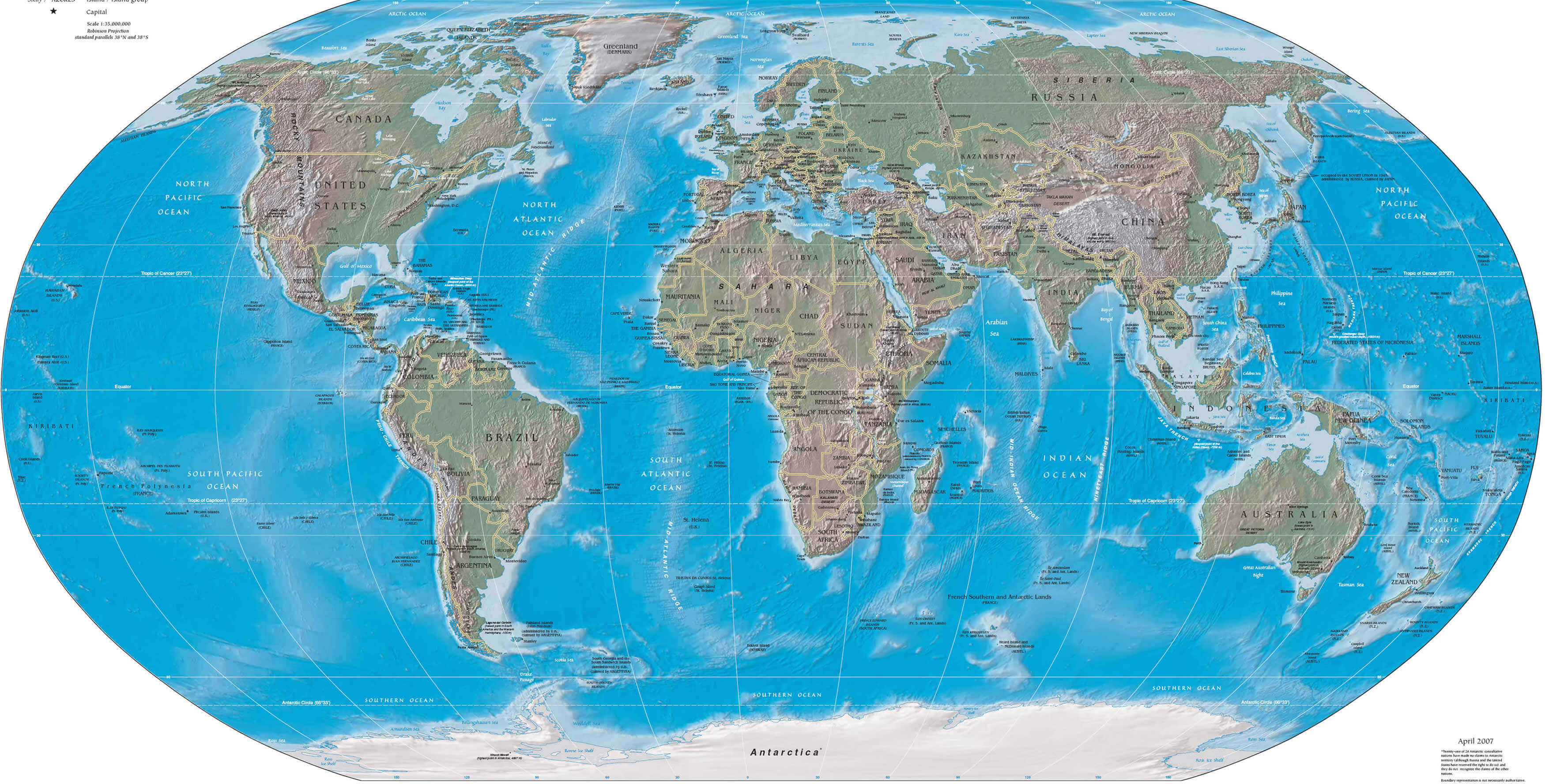 Monde Physique Carte Avec Pays