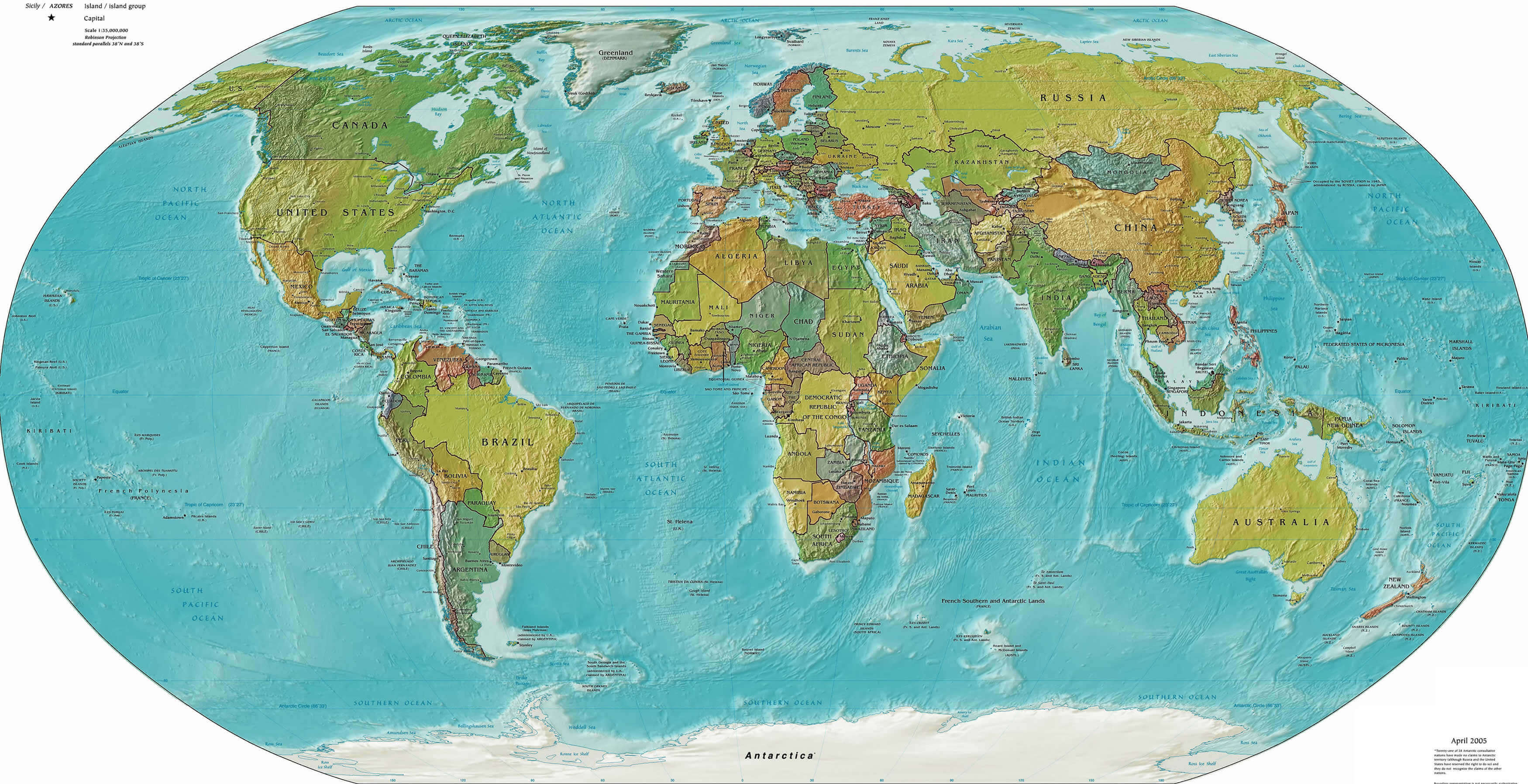 Carte politique du Monde avec capitales