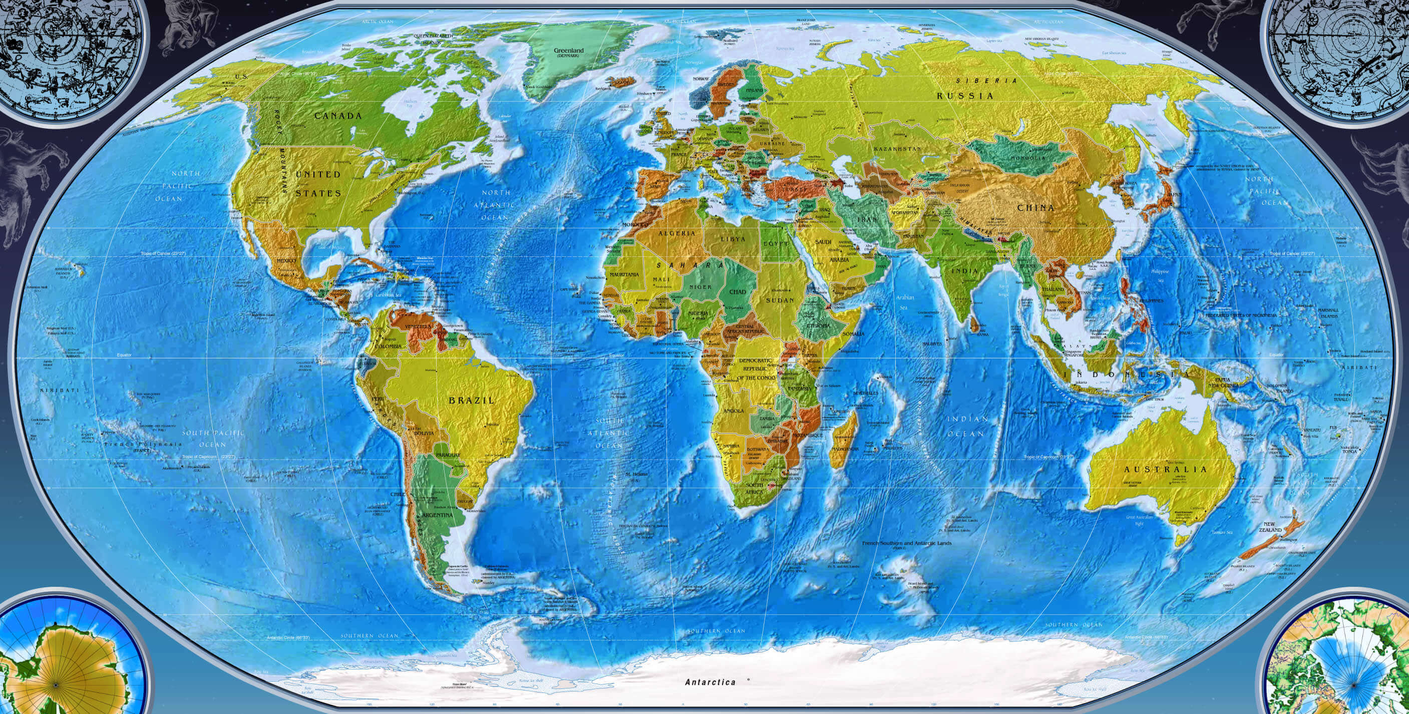 Carte du Monde : Physique / Politique - Asco & Celda