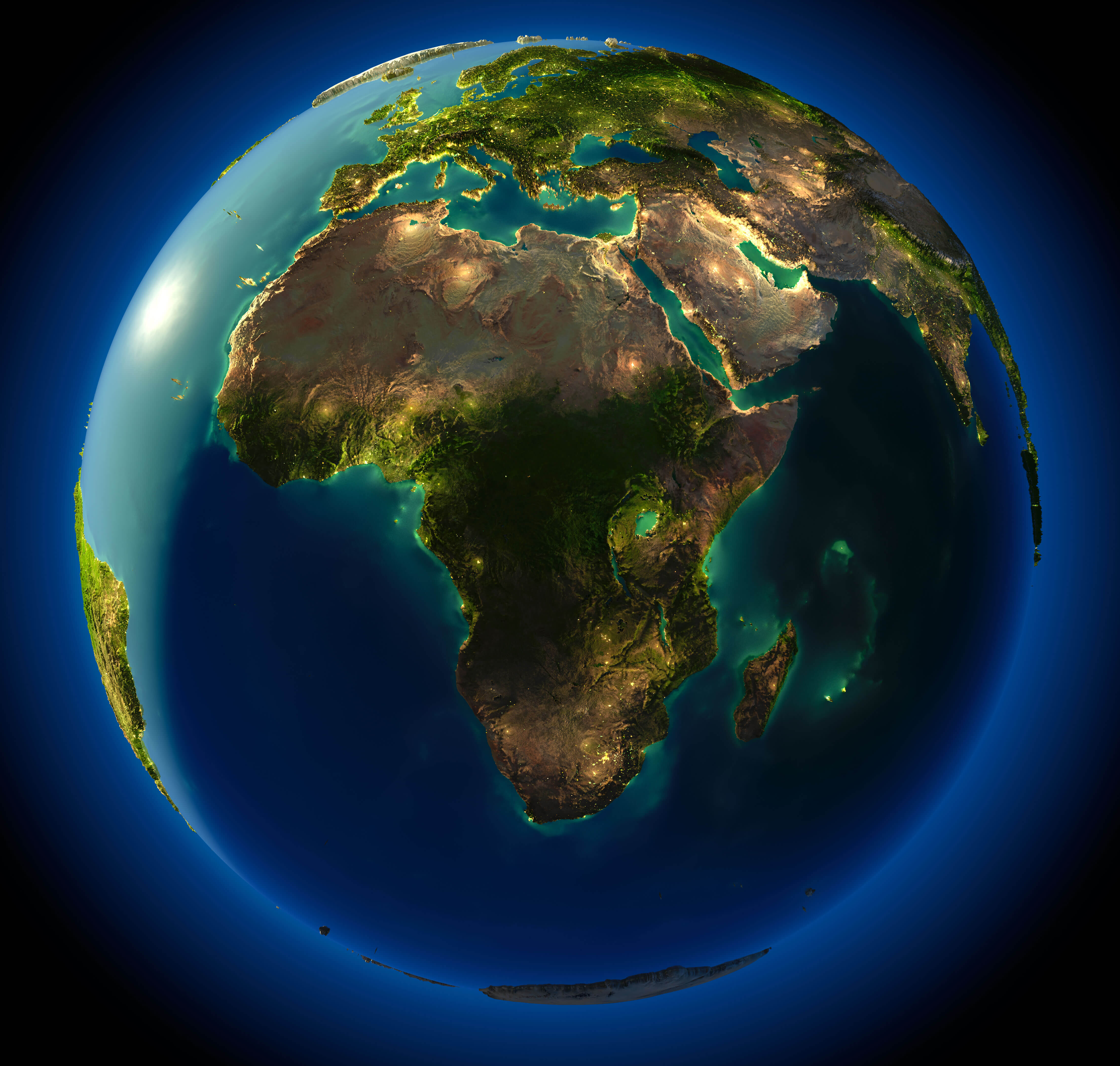 Carte du Monde de nuit Afrique