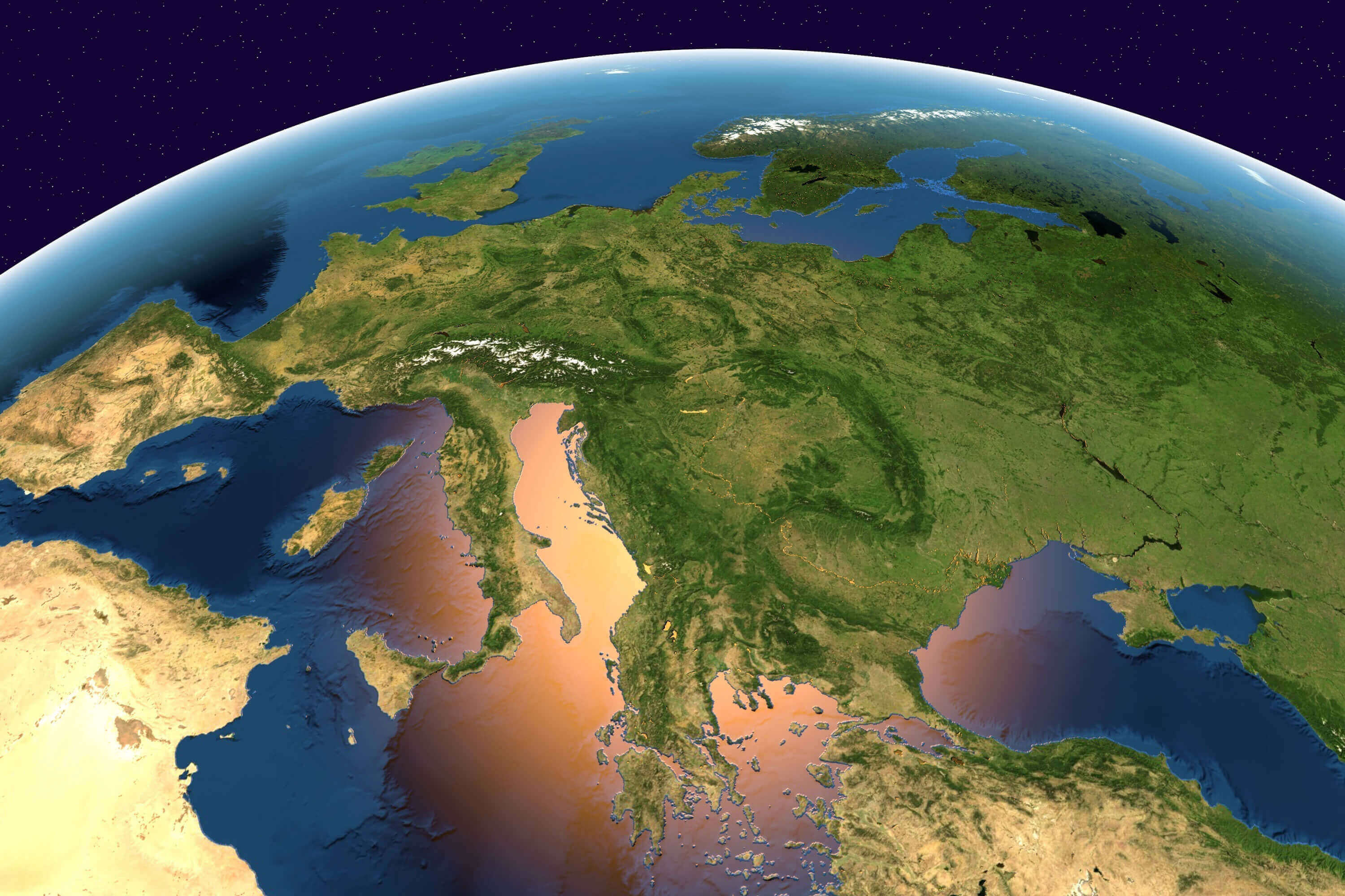 Carte satellite de l'Europe dans le Monde depuis lespace