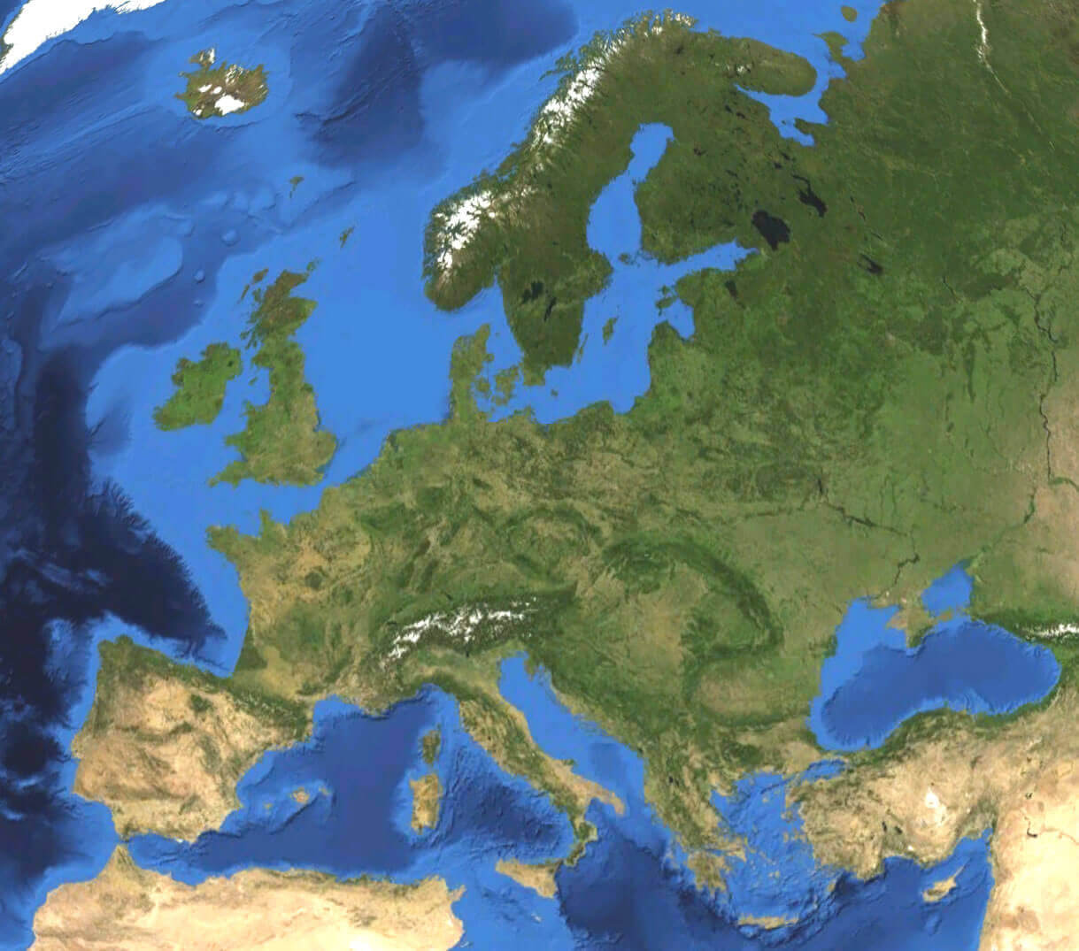 Carte satellite du Monde et de l'Europe
