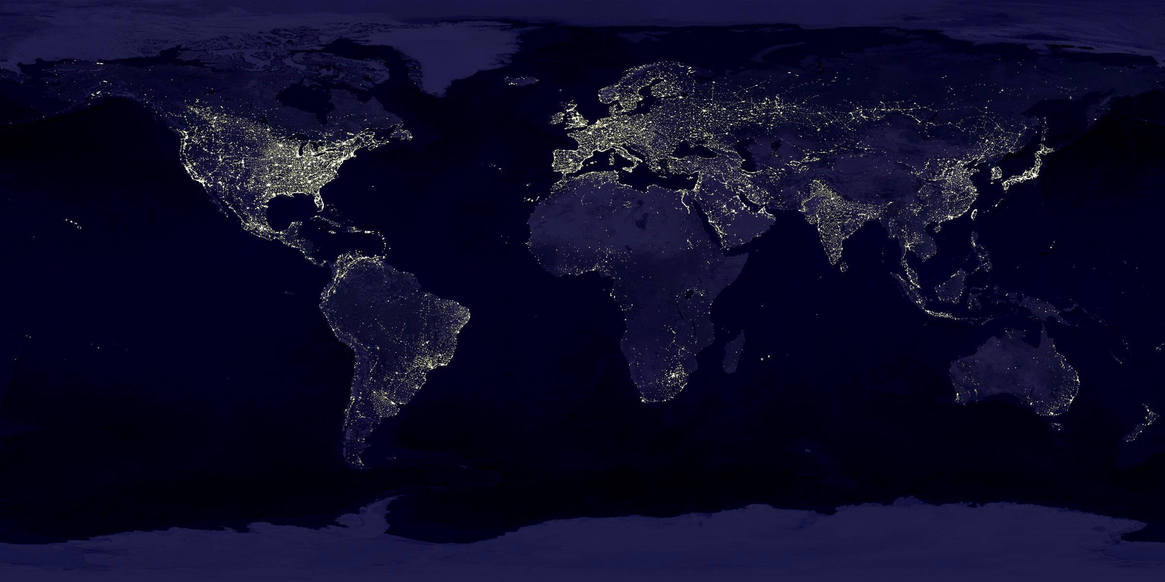 Carte satellite du Monde lumieres des villes