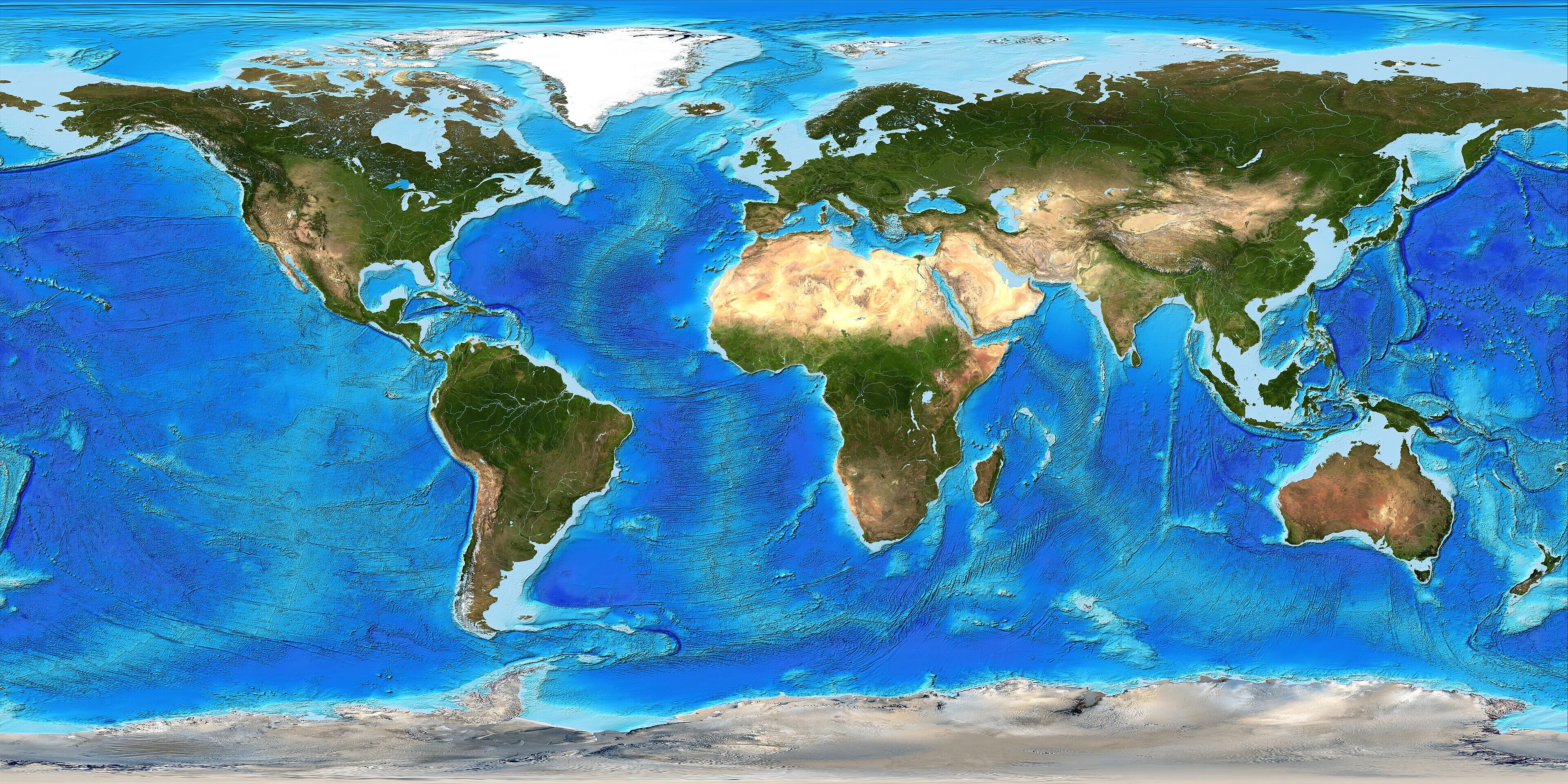Carte topographique satellite du Monde vierge