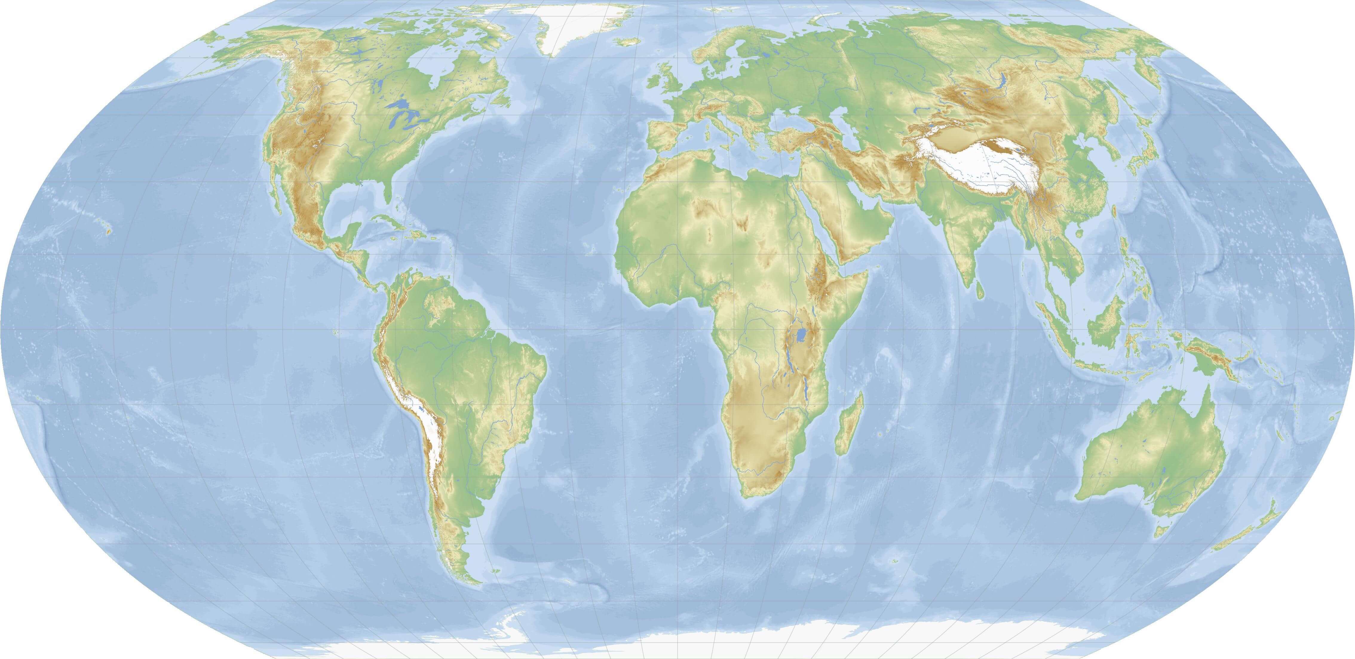 Carte physique de la Terre
