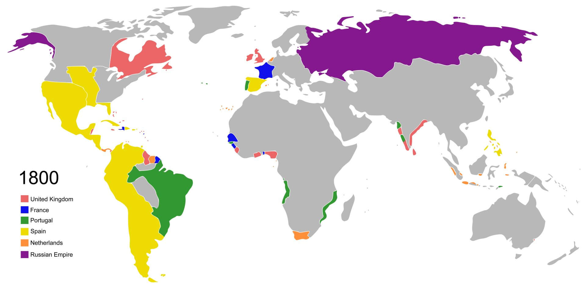 Carte coloniale du Monde vierge 1800