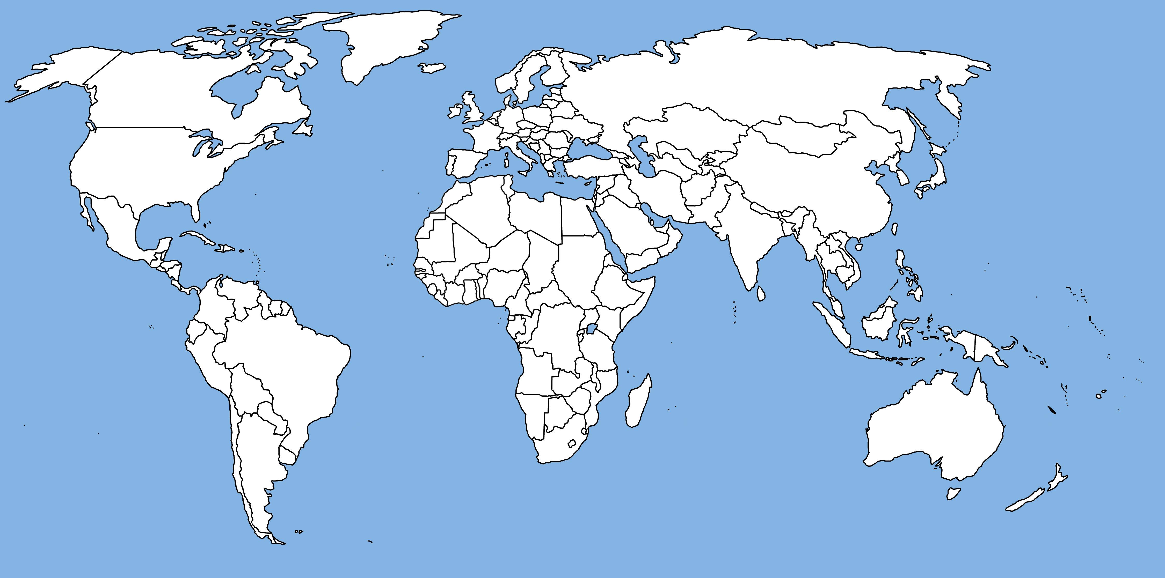 Carte des pays du Monde frontieres vierges