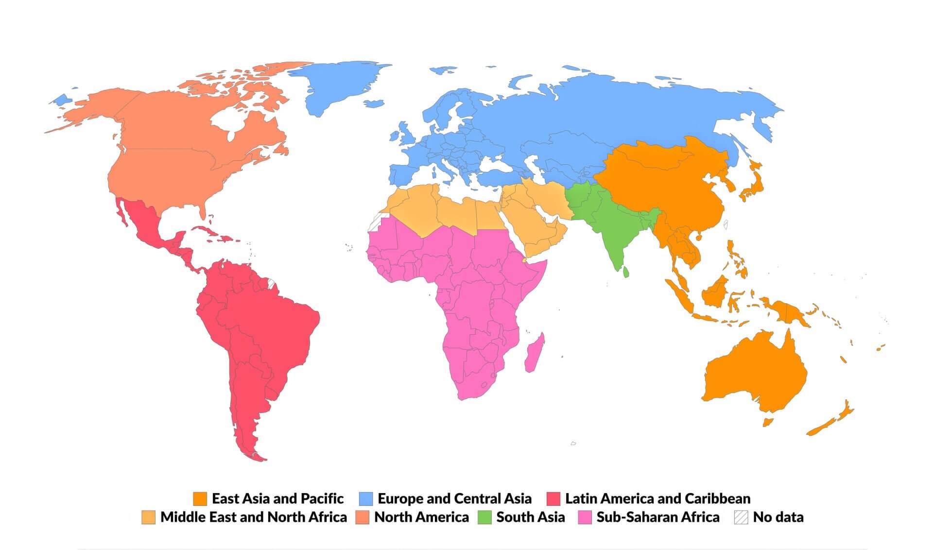Carte des regions du Monde vierge
