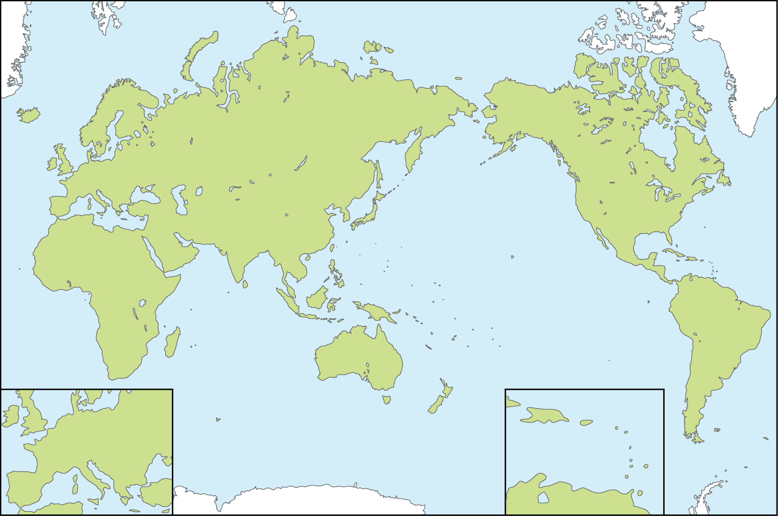 Carte du Monde vierge centree sur le Pacifique