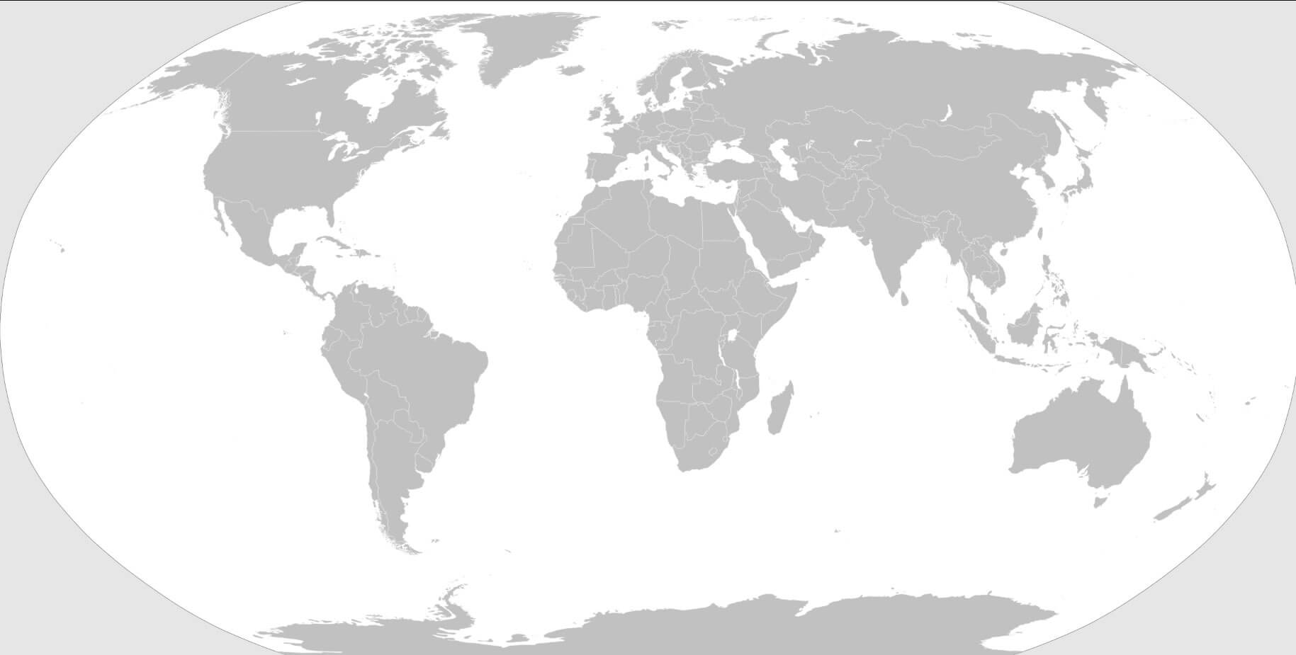 Carte du Monde vierge grise continents
