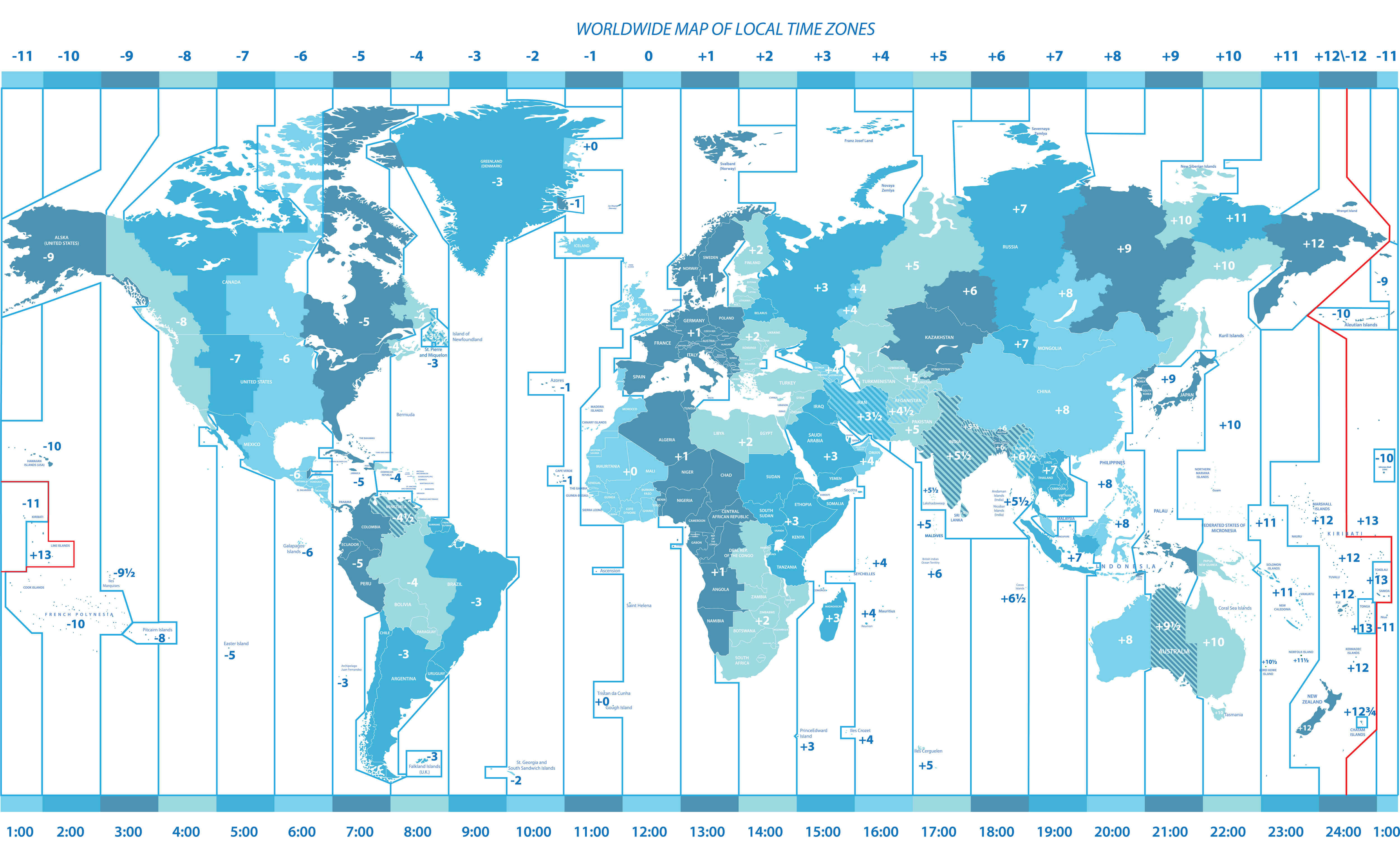 Carte vierge des fuseaux horaires du Monde
