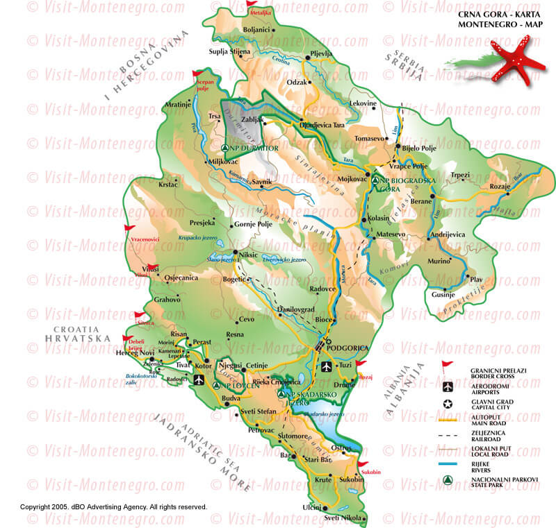montenegro touristique carte