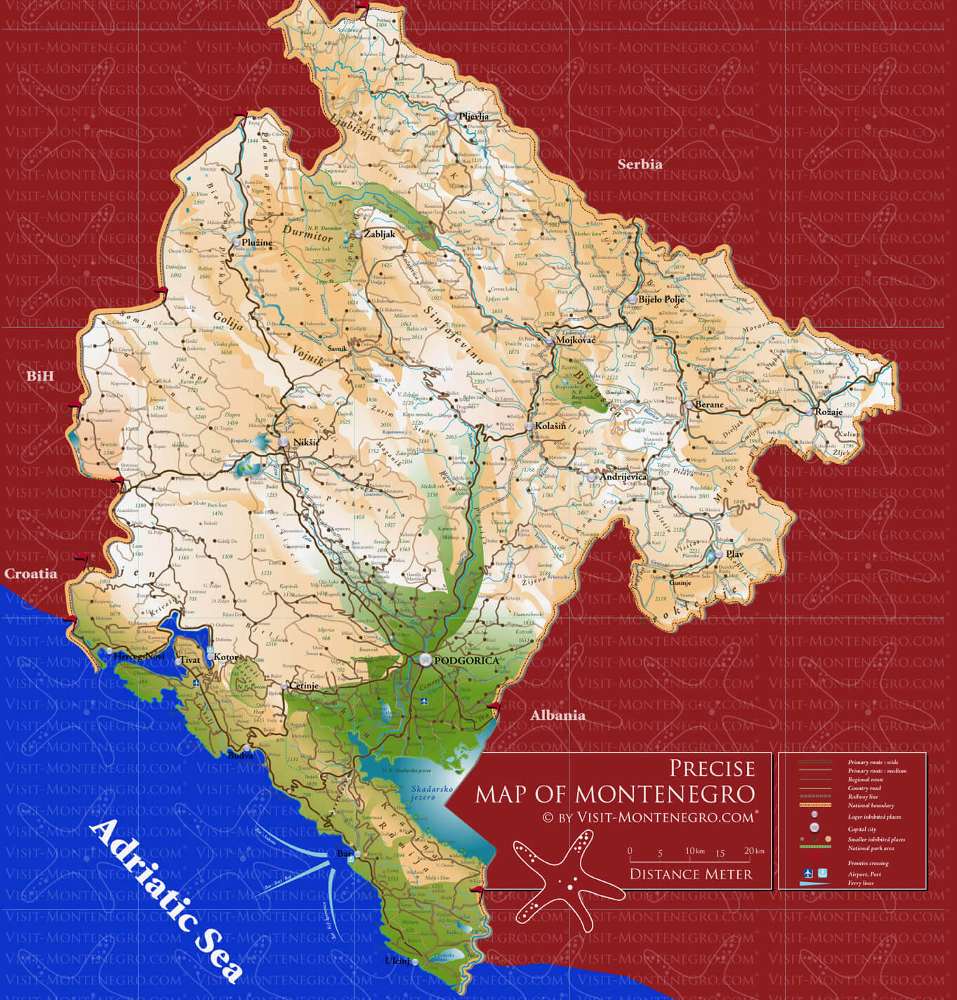 Physique Carte de Montenegro