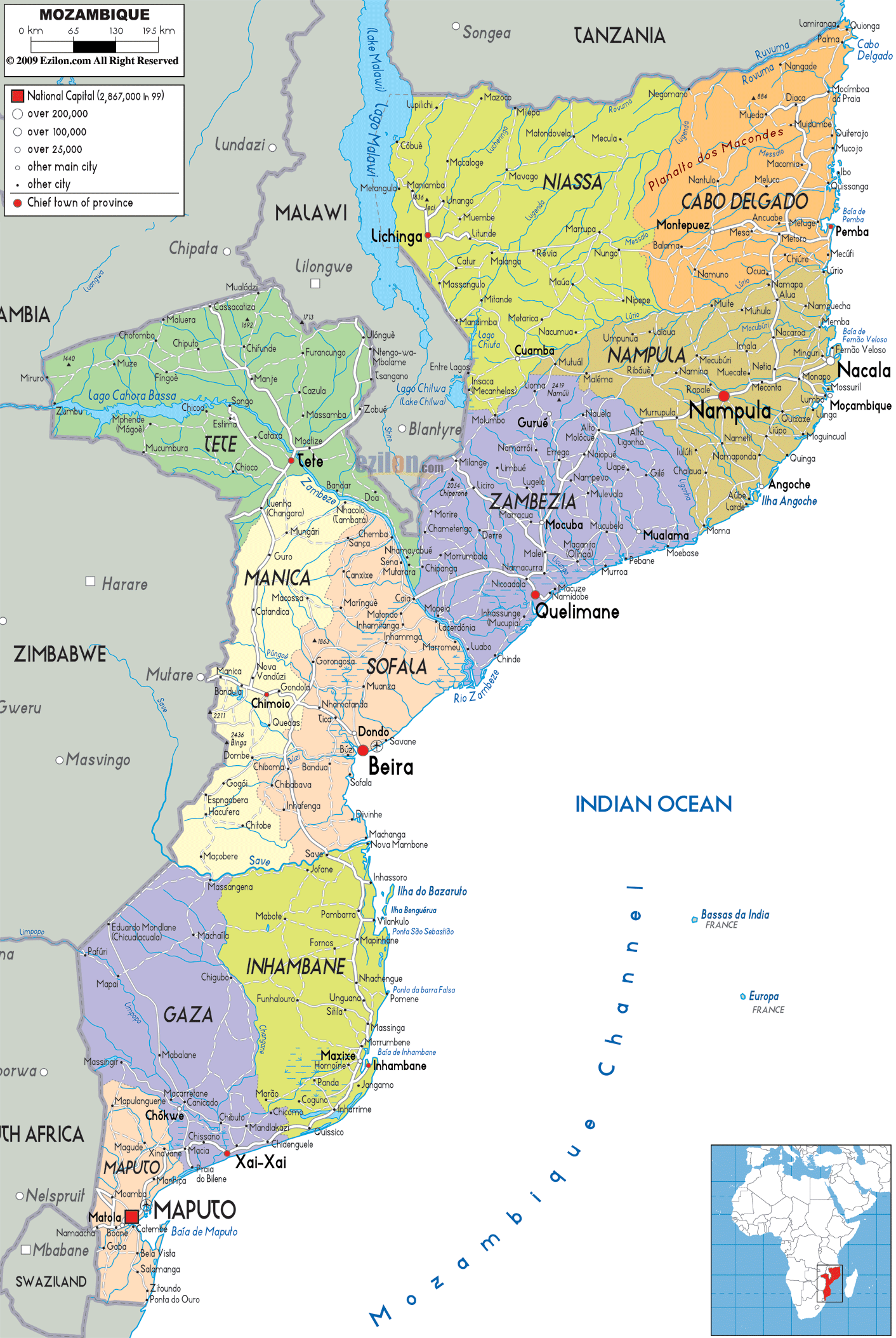 politique carte du Mozambique