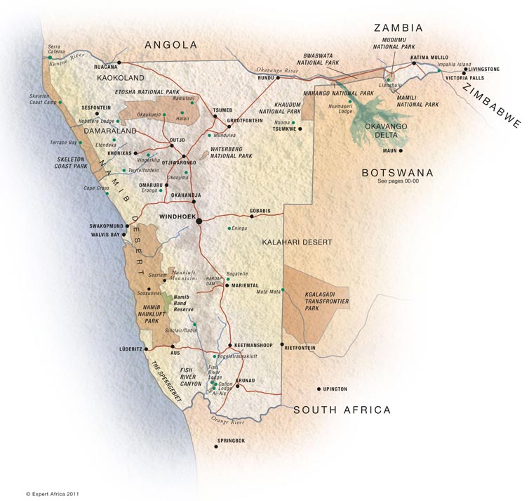 physique carte du namibie