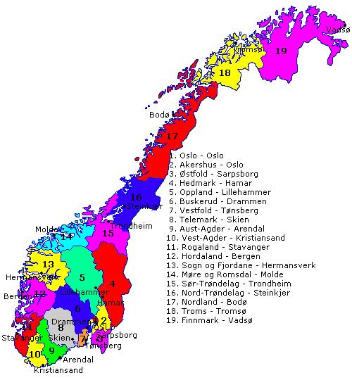 norvege provinces carte