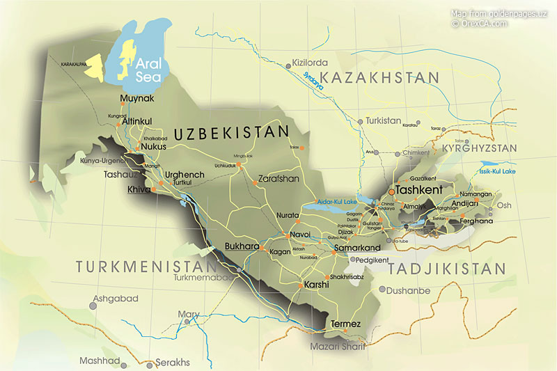 Ouzbékistan soulagement carte
