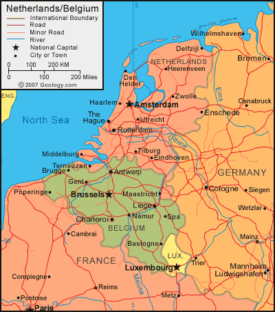 Pays Bas carte belgique