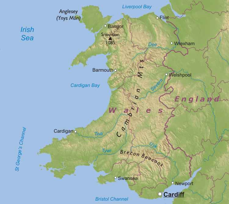 Pays de Galles physique carte