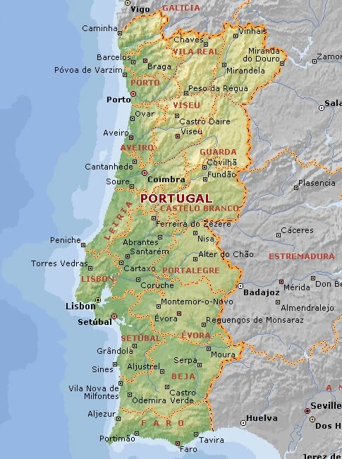 Majeur Villes Carte du Portugal