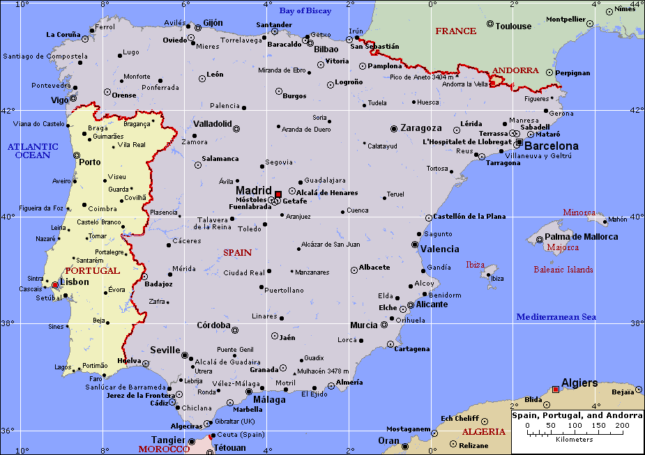 Portugal Carte Iberian Péninsule