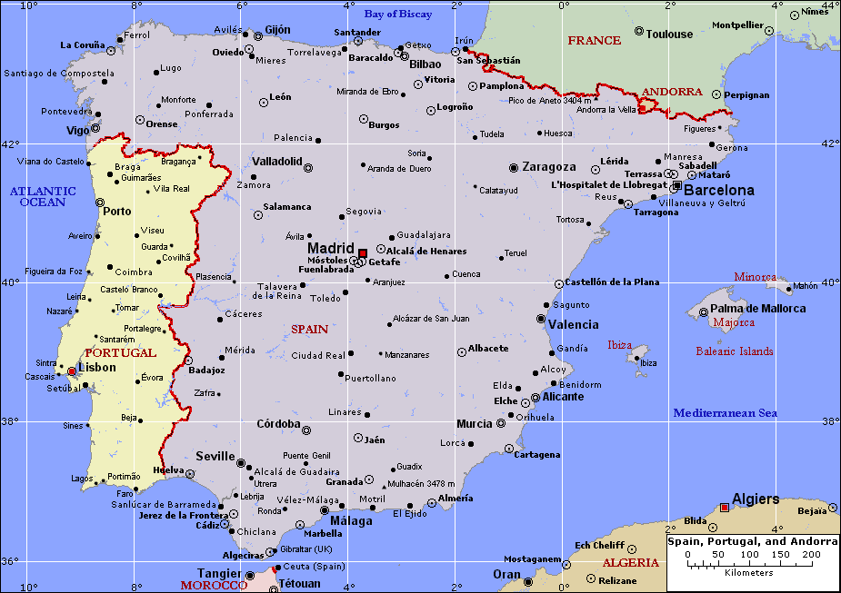 carte routière portugal espagne