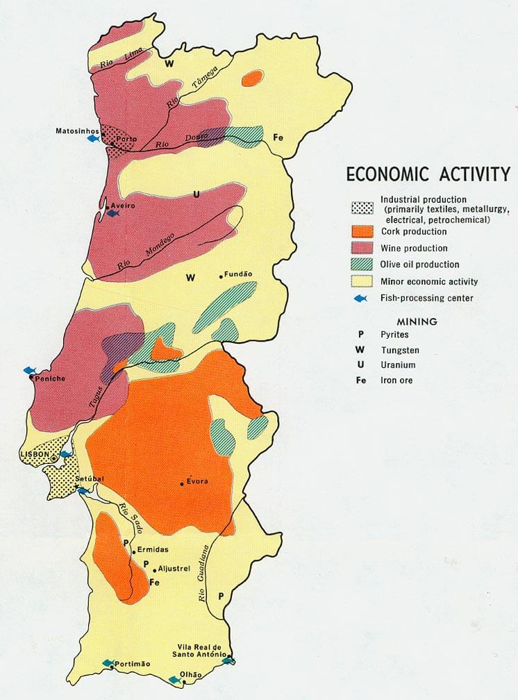 Portugal Activité Economique Carte 1972