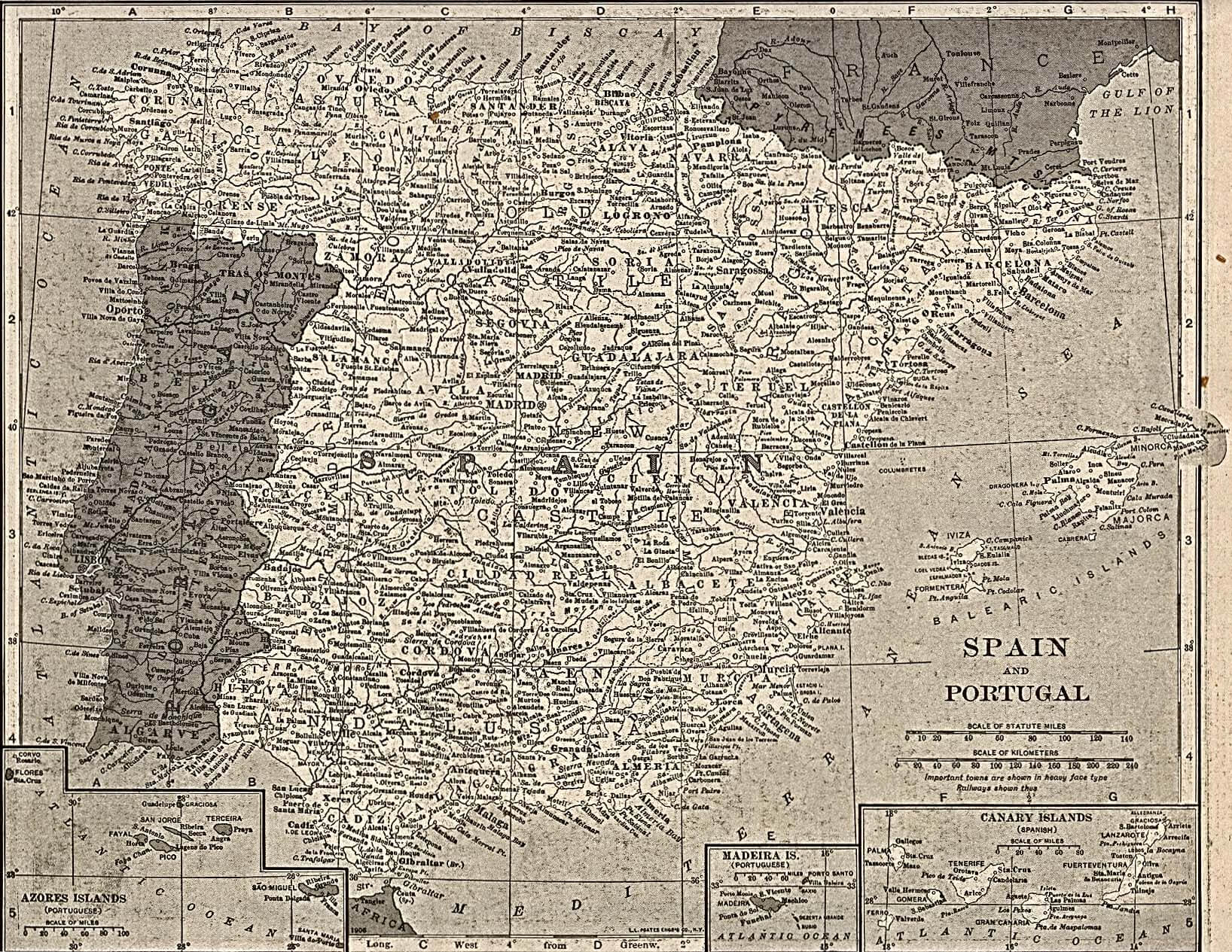 Portugal Espagne Carte 1917