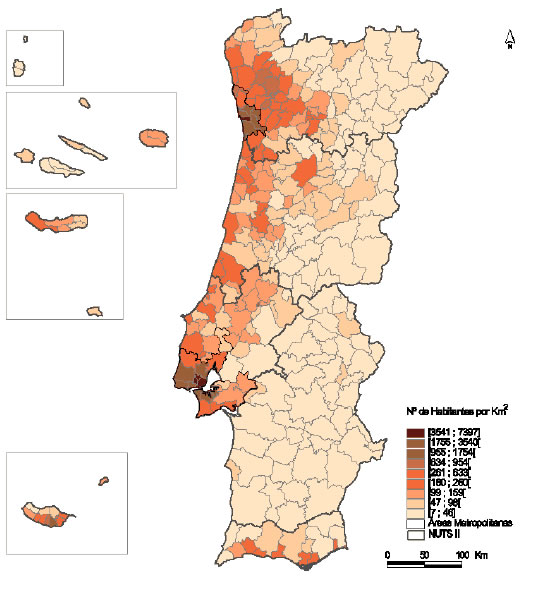 Portugal Population Densite Carte