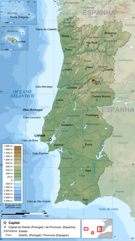 Topographique Administratif Carte du Portugais République