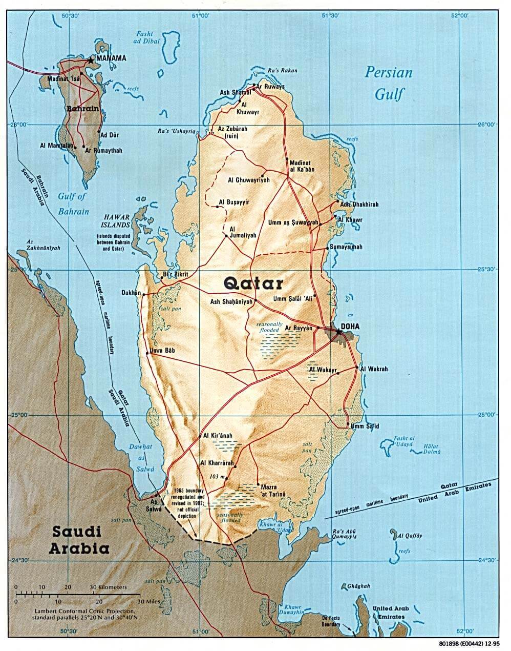 Carte du relief du Qatar