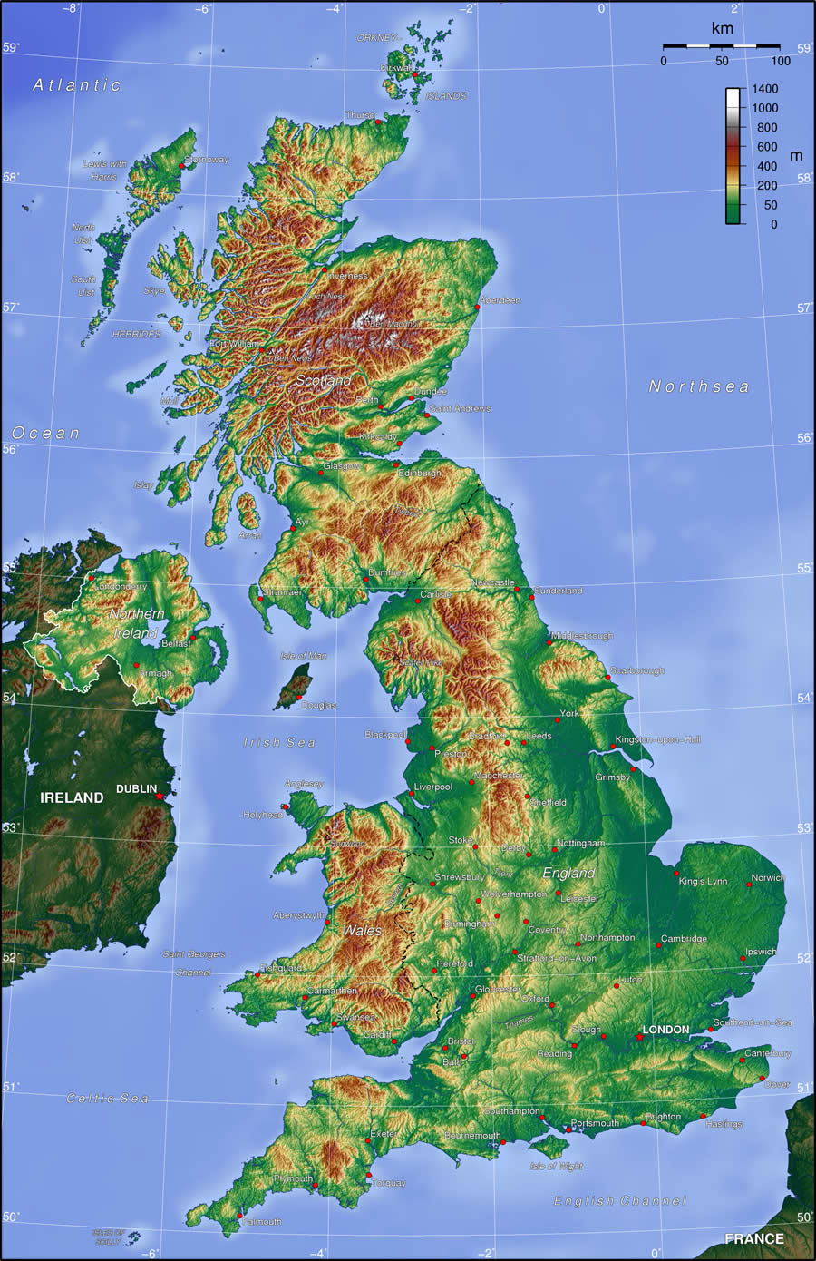 Topographique carte du royaume uni