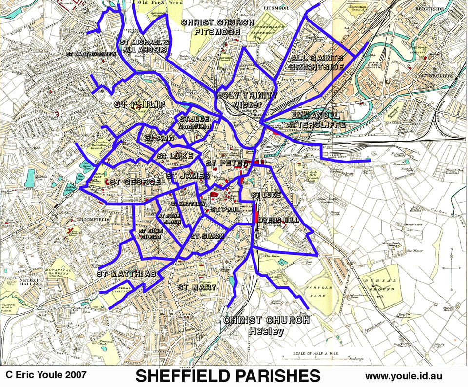 quartiers plan de Sheffield