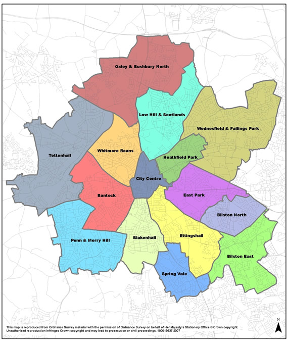 quartiers plan de Wolverhampton