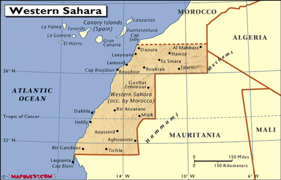 physique carte du Sahara Occidental