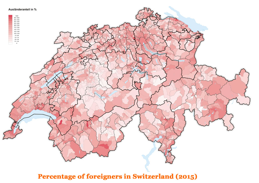 Percentage du Etrangers en Suisse 2015