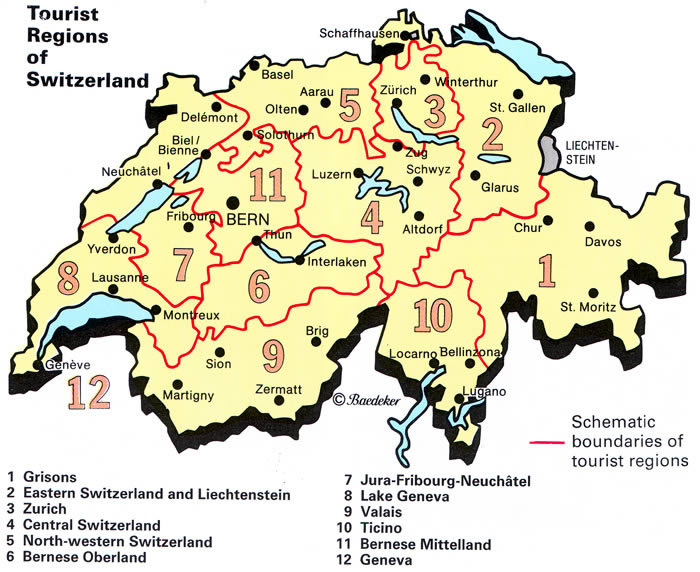 touristiques regions carte du suisse