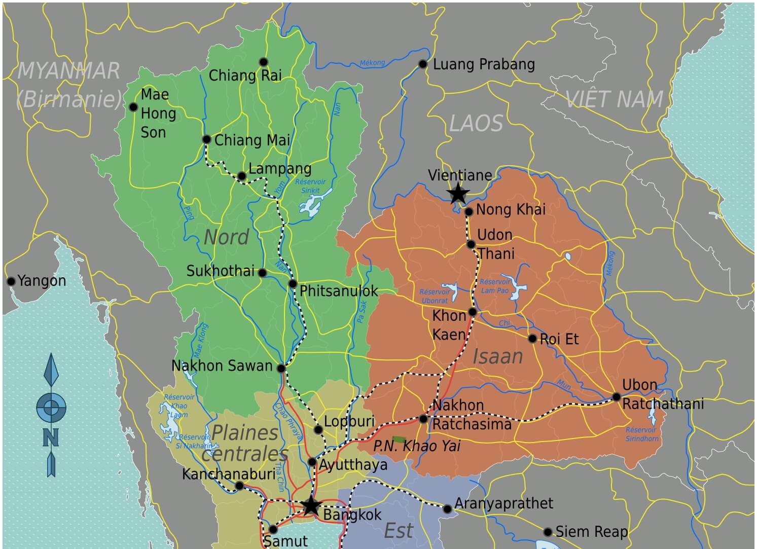 carte thailande regions