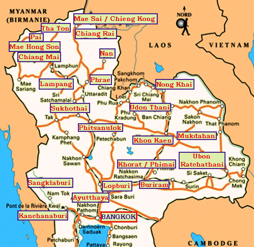 nord thailande villes carte