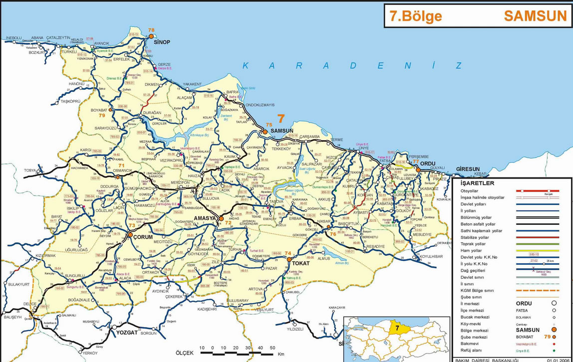 ordu samsun route plan