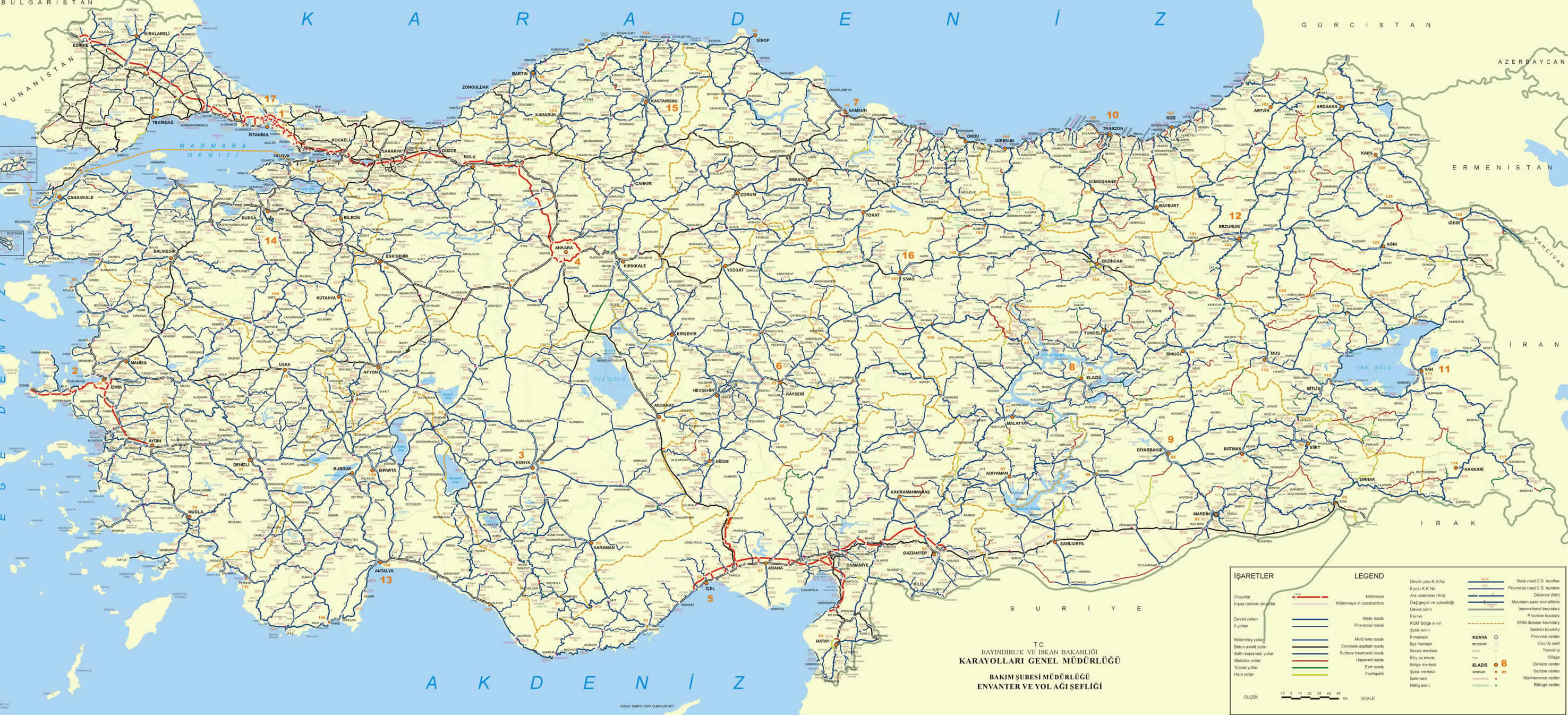 turquie autoroutes carte