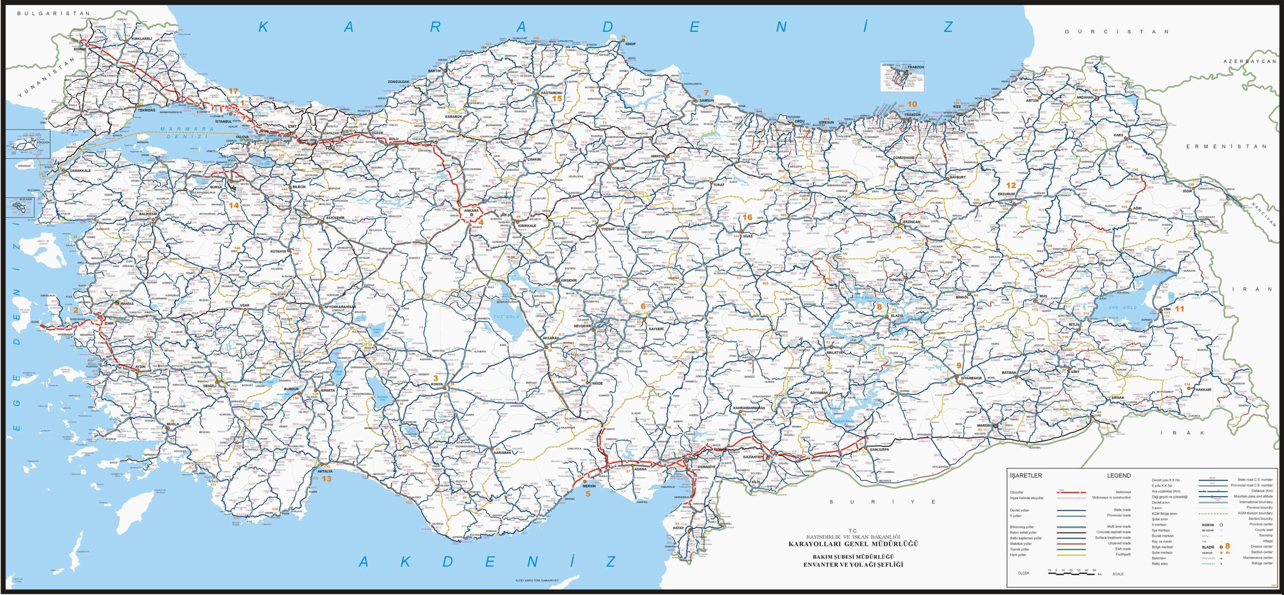 turquie autoroutes carte l