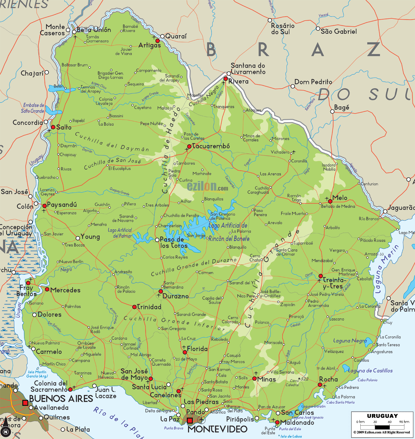 uruguay physique carte