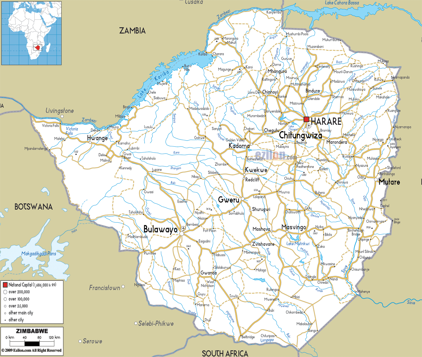 zimbabwe itineraire carte