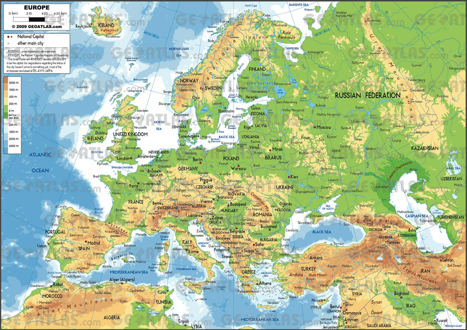 Carte physique de l'Europe